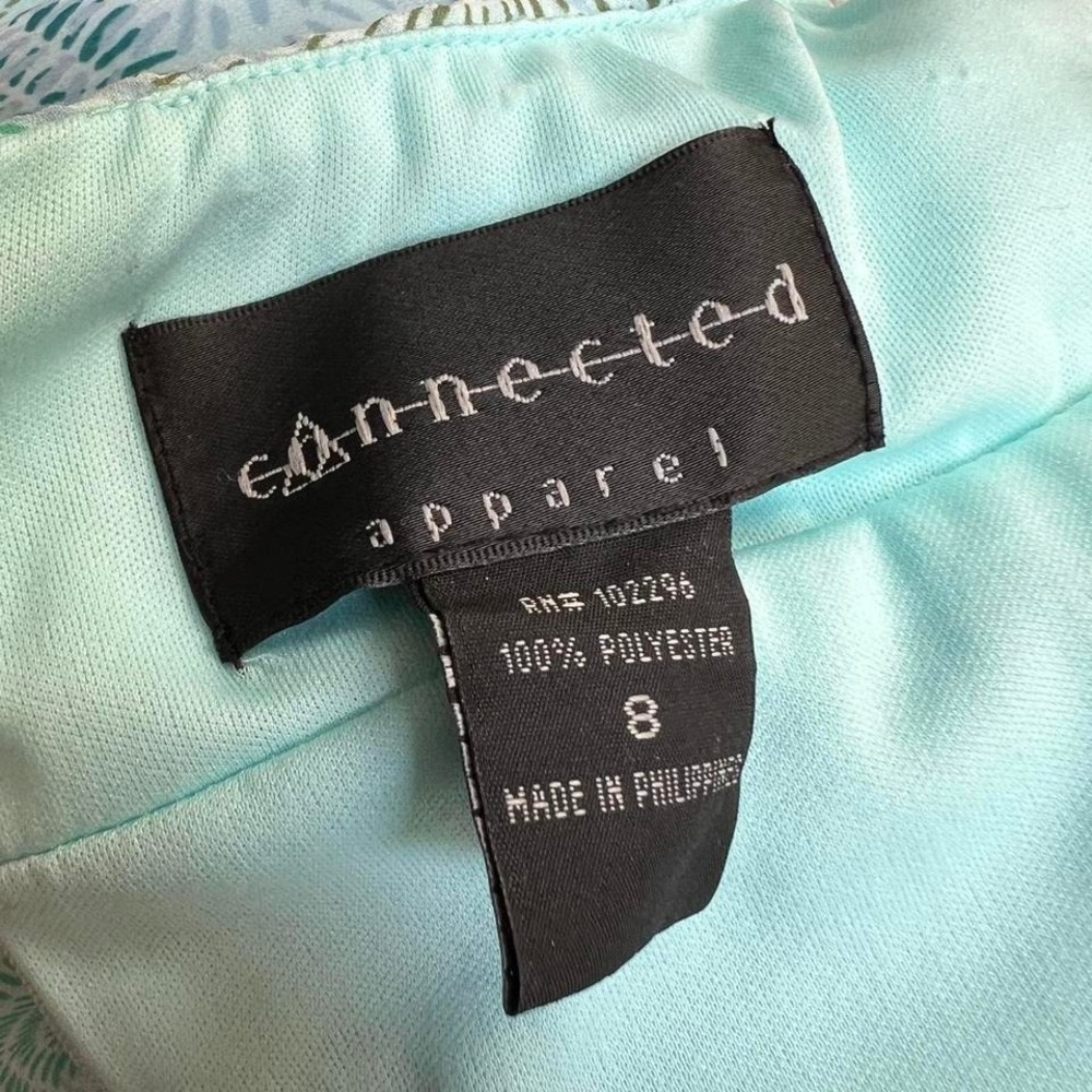 Connected Apparel Y2K Light Blue & Green Swirl Halter Dress Ruched Waist Size 8 - Picture 7 of 7